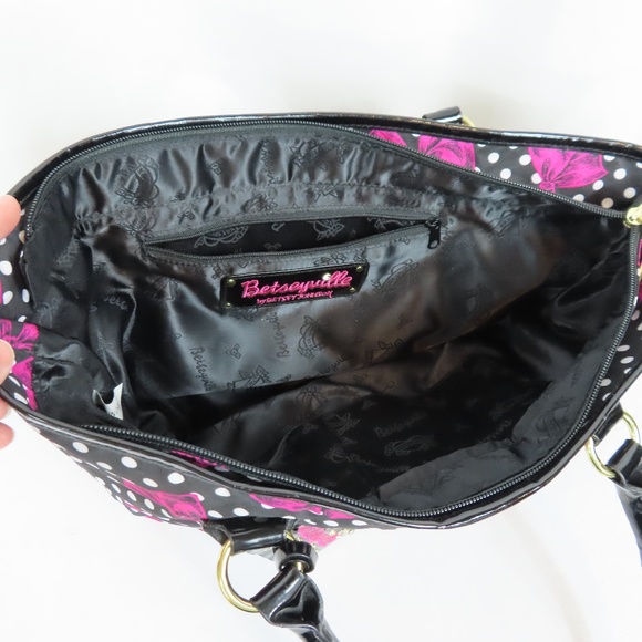 Betseyville Betsey Johnson Pink Bows and White Polka Dots Handbag Purse - Picture 13 of 16
